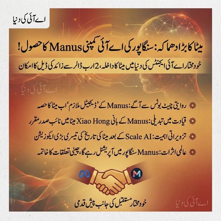 میٹا نے دو ارب ڈالر سے زائد میں اے آئی اسٹارٹ اپ Manus خرید لیا