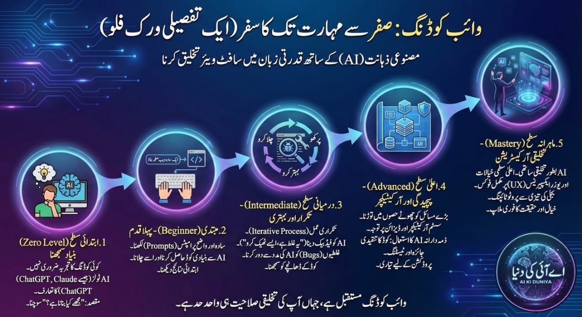 وائب کوڈنگ: صفر سے مہارت تک کا سفر (مصنوعی ذہانت کے ساتھ سافٹ ویئر تخلیق کرنے کا تفصیلی ورک فلو)